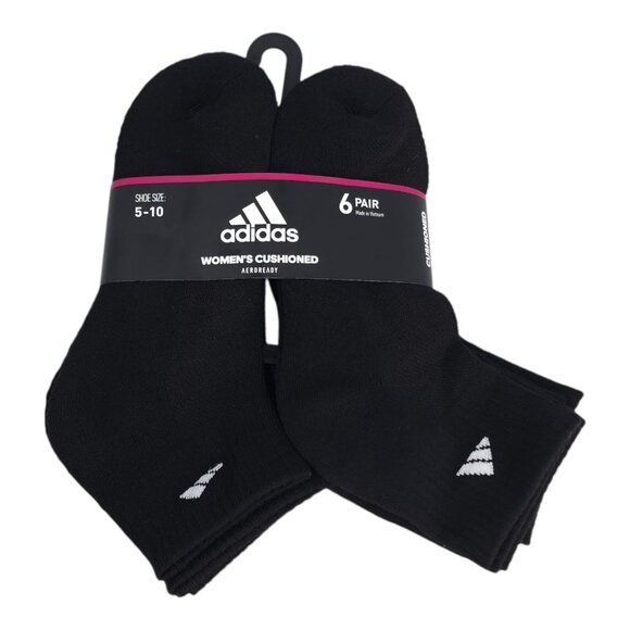 Adidas Womens Cushioned AEROREADY Socks 6 Pair Black Size 5-10 Comfortable - Picture 8 of 8